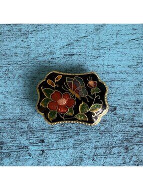 Vintage Asian Lotus & Butterfly Cloisonne Pendant